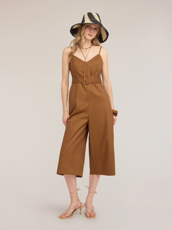 Jumpsuit aus Popeline mit G&uuml;rtel und Palazzo-Bein