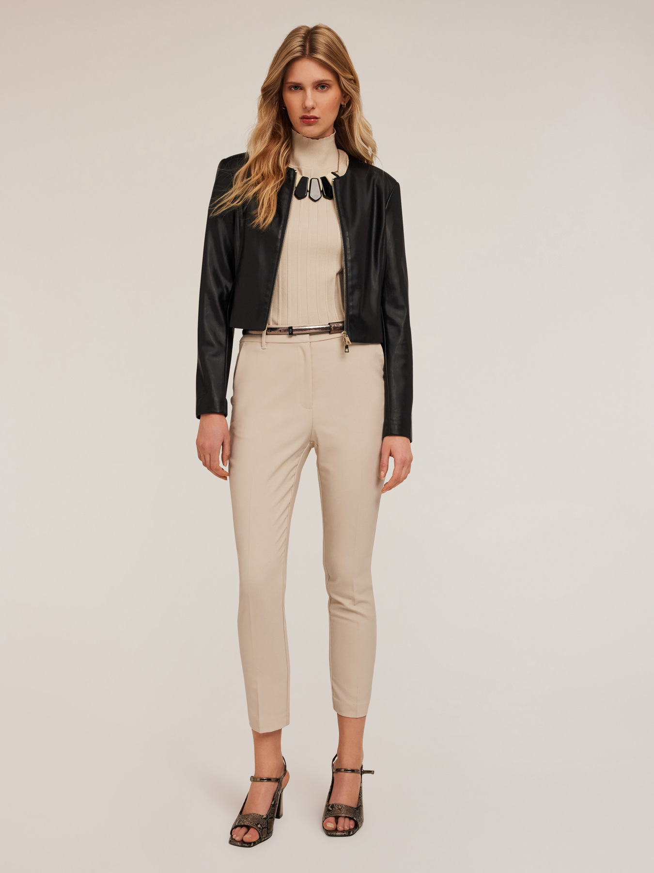 Collarless jacket in coated fabric image number 2