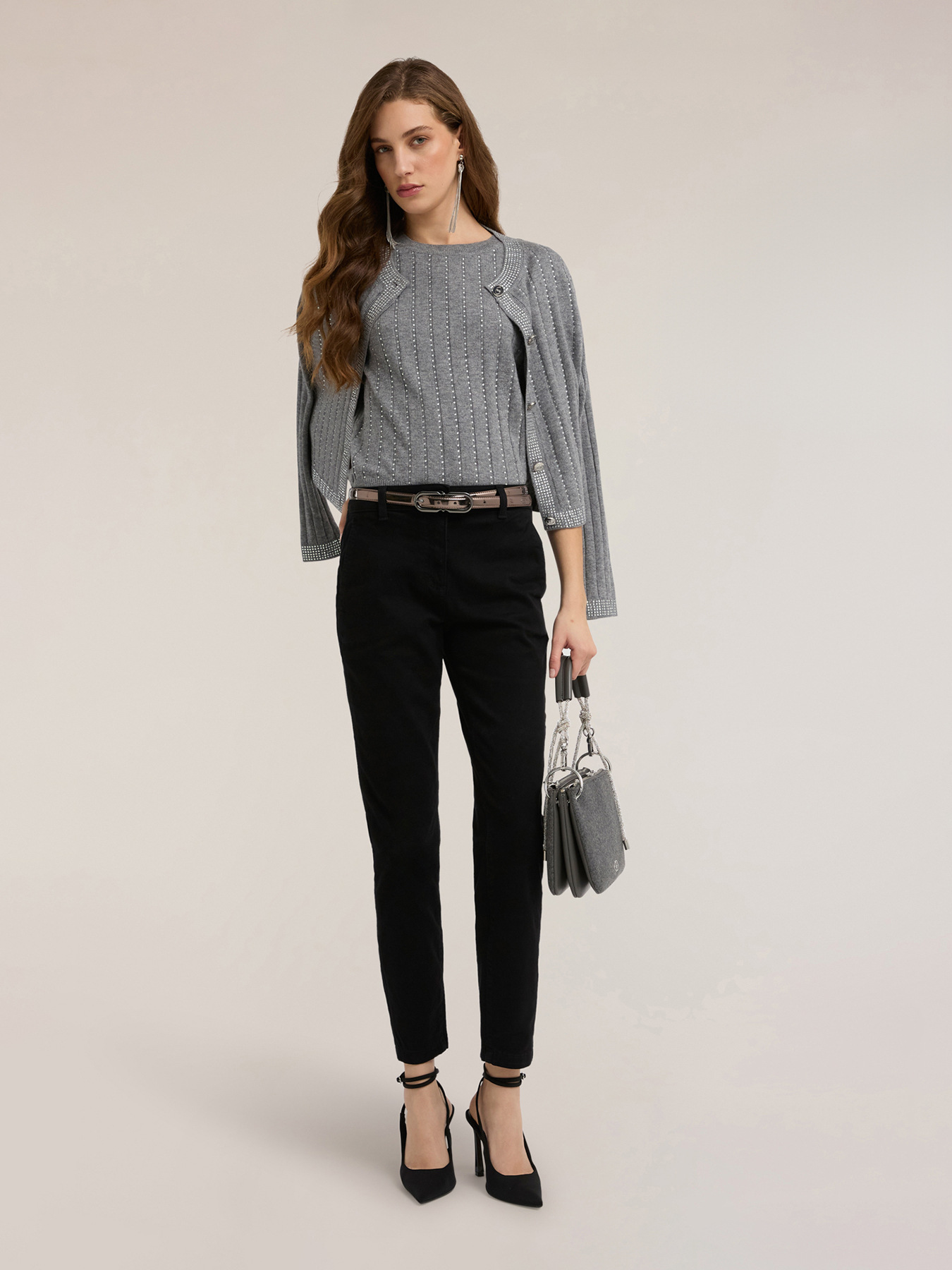 Ribbed sweater with rhinestone stripes image number 0