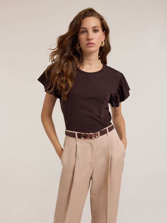 Motivi T-shirt con maniche a volant Donna, Marrone, Taglia XS