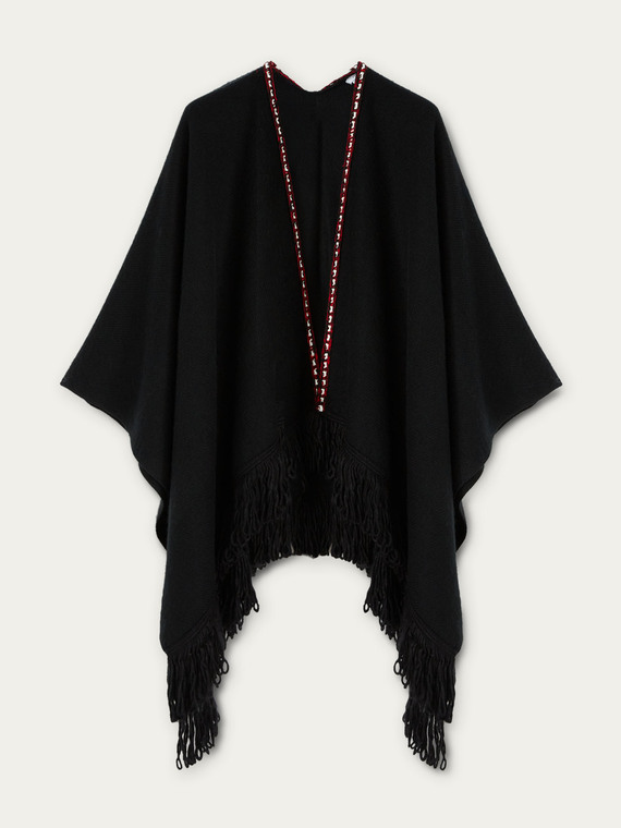 Poncho with embroidered stitching