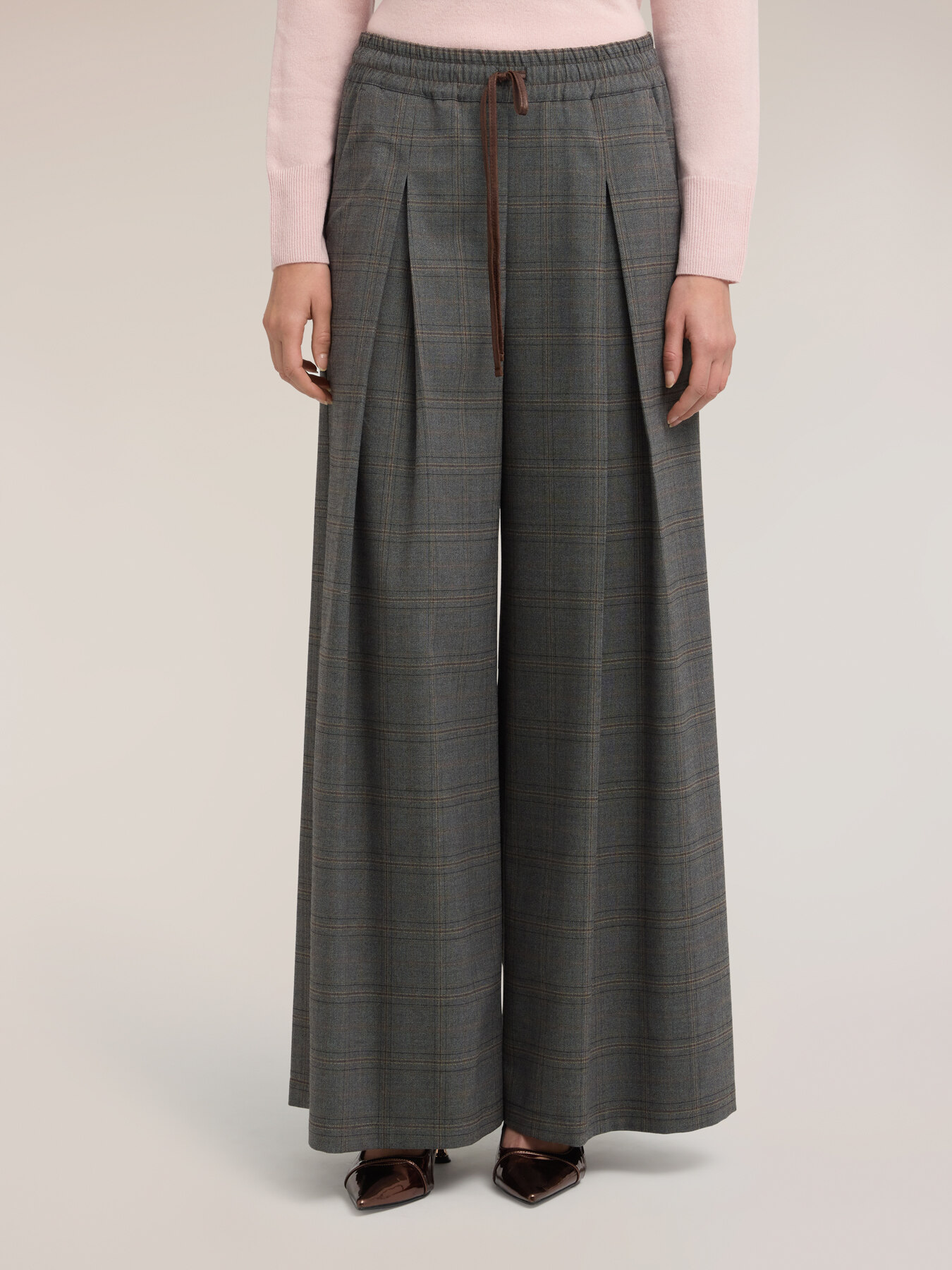 Check pattern palazzo pants image number 2