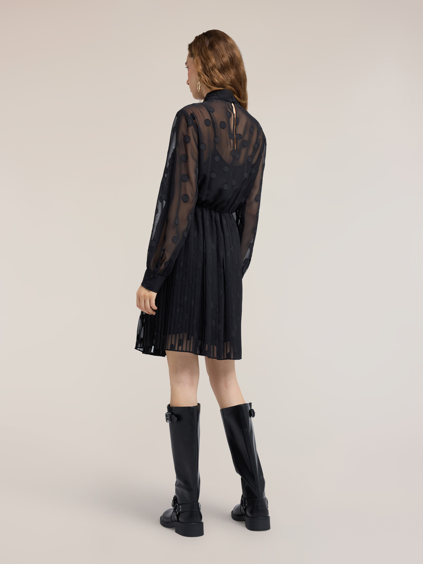 Flare jacquard dress with polka dot pattern image number 1