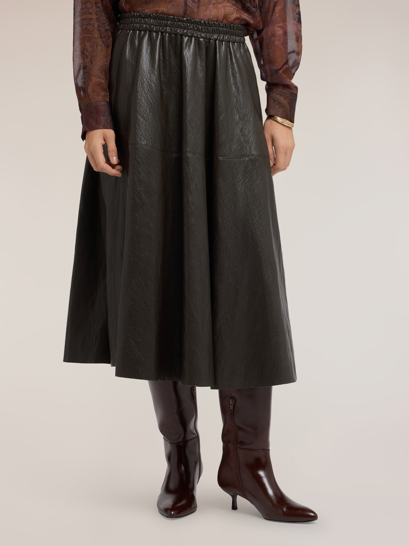 Midi A-line skirt in coated fabric image number 2
