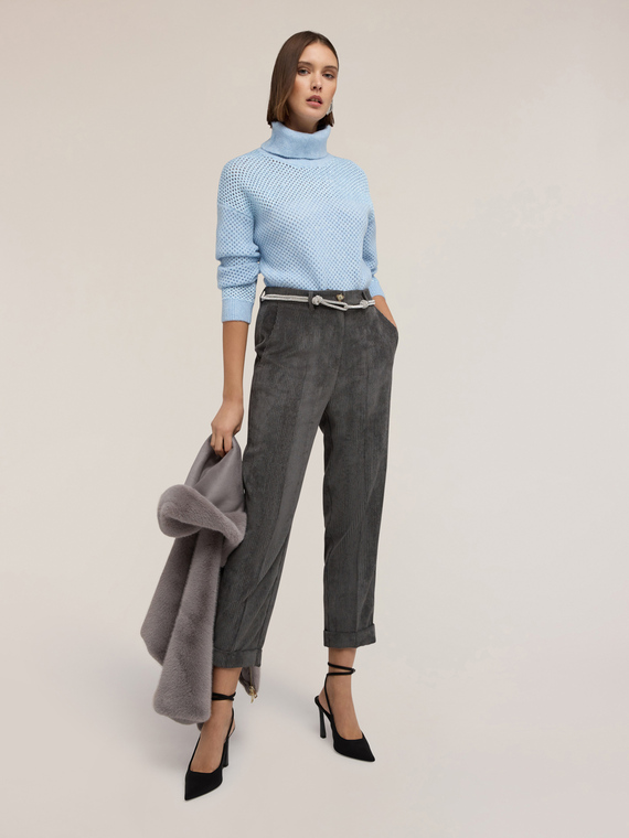 Turtleneck sweater with mesh knit