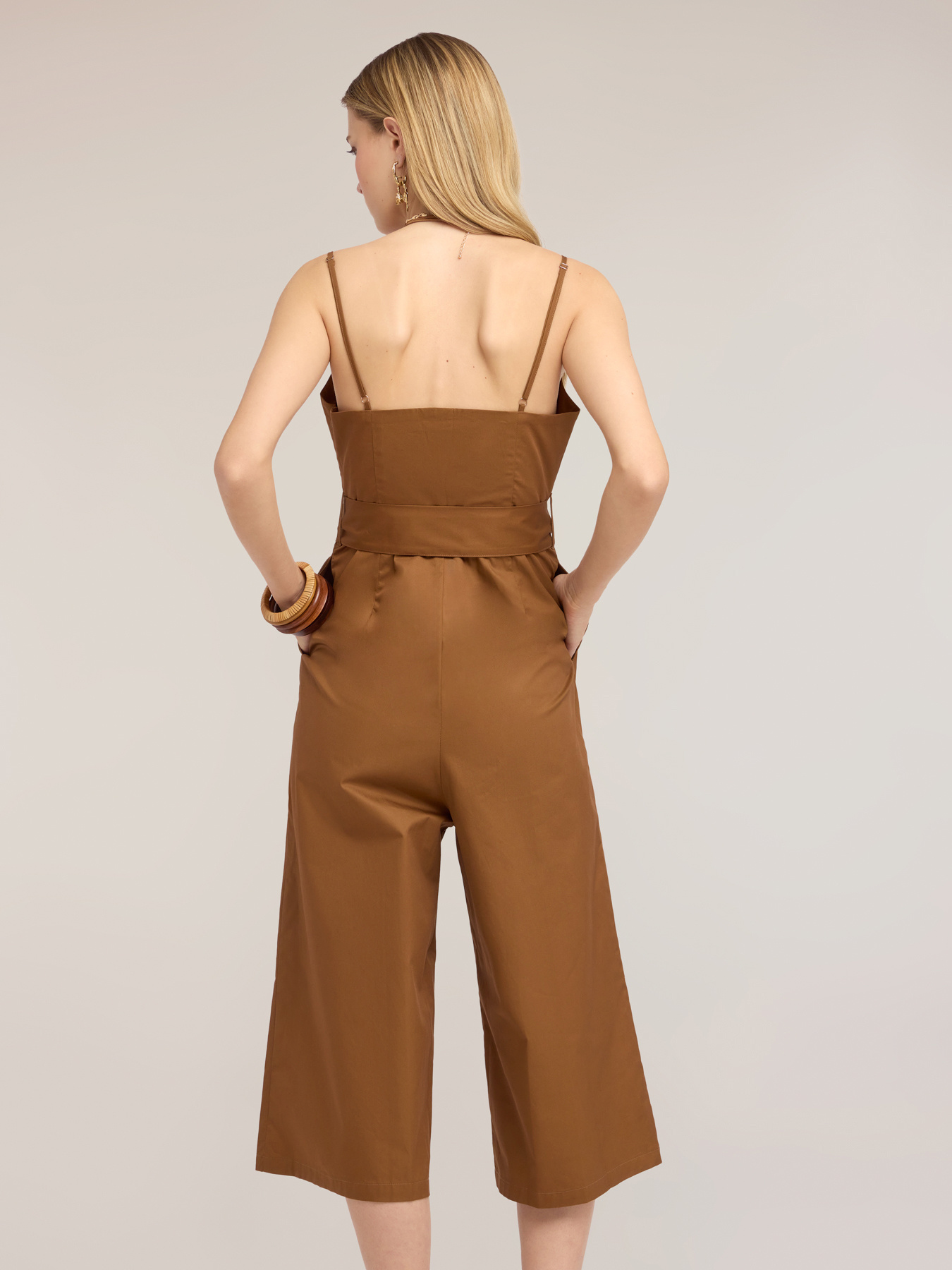 Salopetă din poplin cu curea și pantalon palazzo image number 1