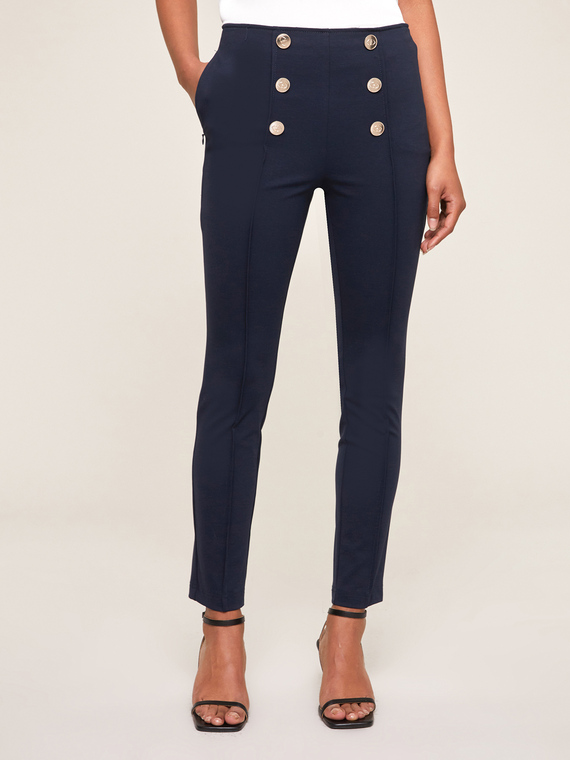 High-waisted slim trousers with button feature