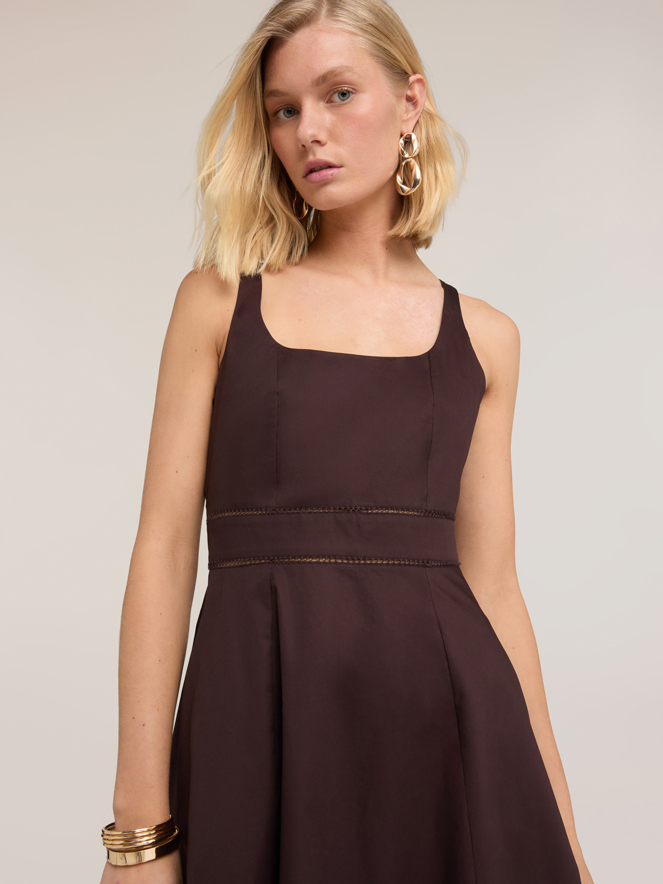 Robe &eacute;vas&eacute;e en popeline avec ajour&eacute; image number 3