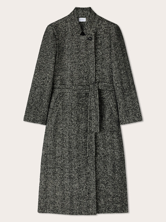 Herringbone coat with belt in cotton-wool blend