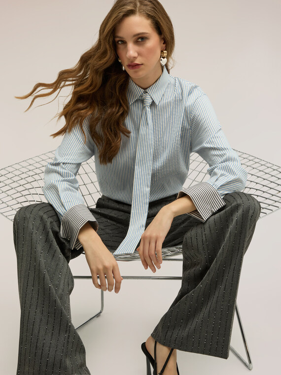 Striped poplin shirt with tie