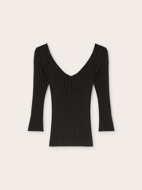 Ribbed lurex sweater with scoop neck