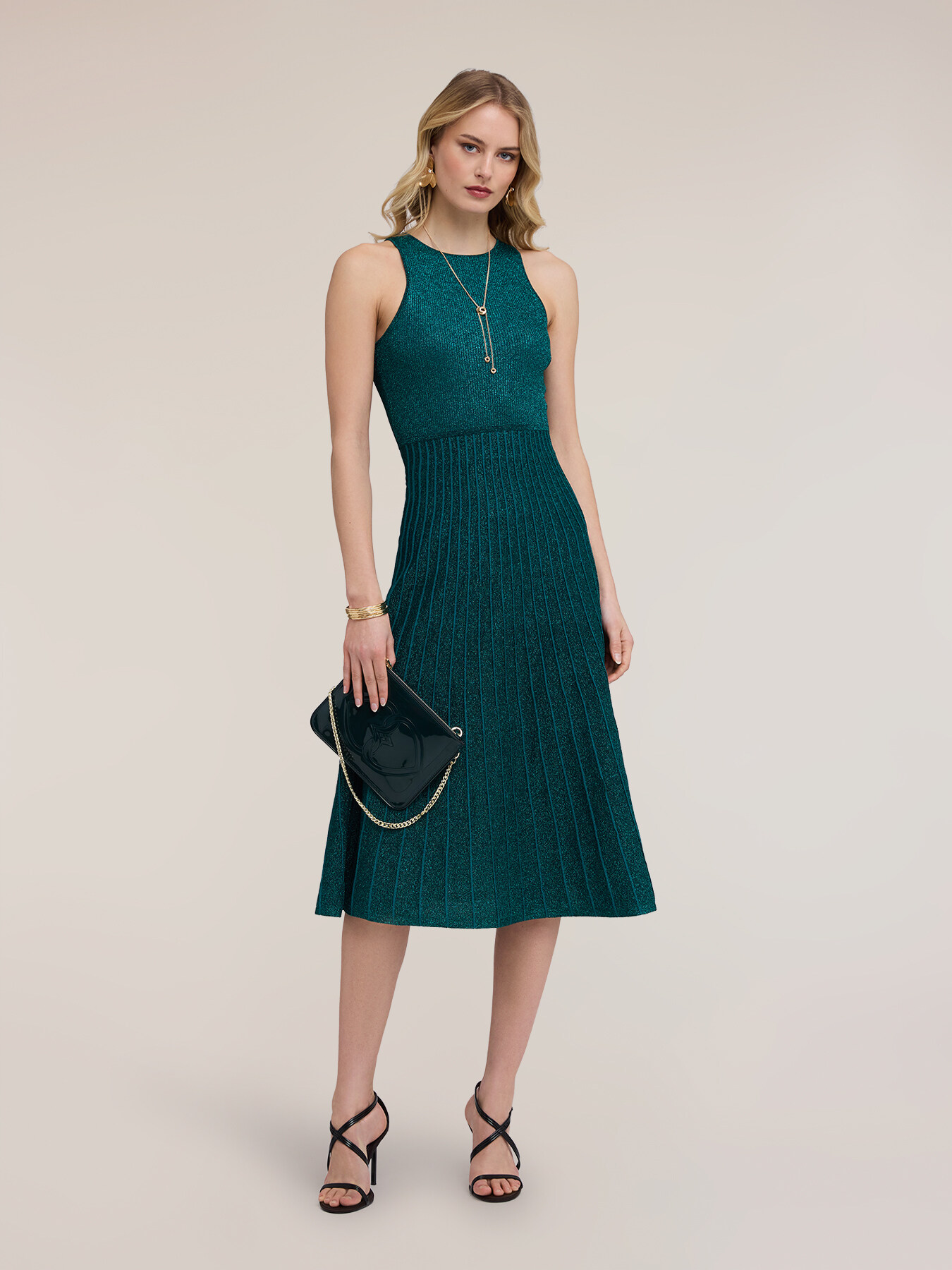 Flare pleated knit dress image number 0