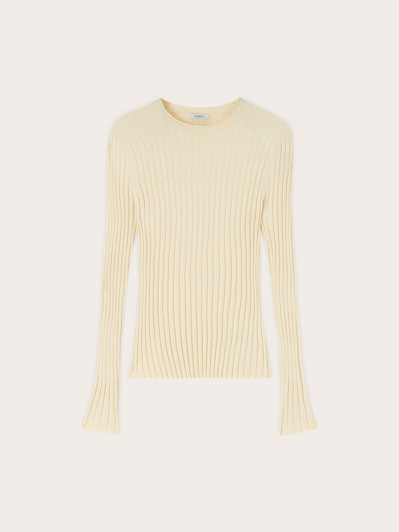 Flat rib knit sweater with flared cuff image number 4