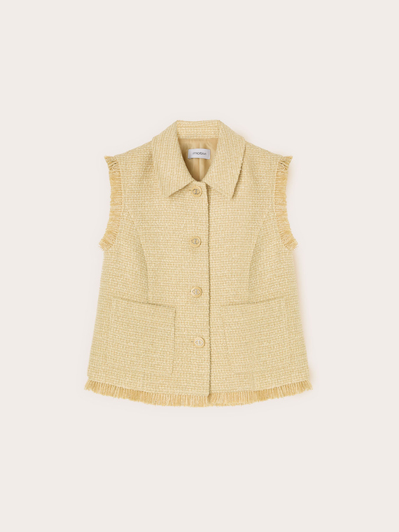 Gilet en boucl&eacute; &agrave; franges