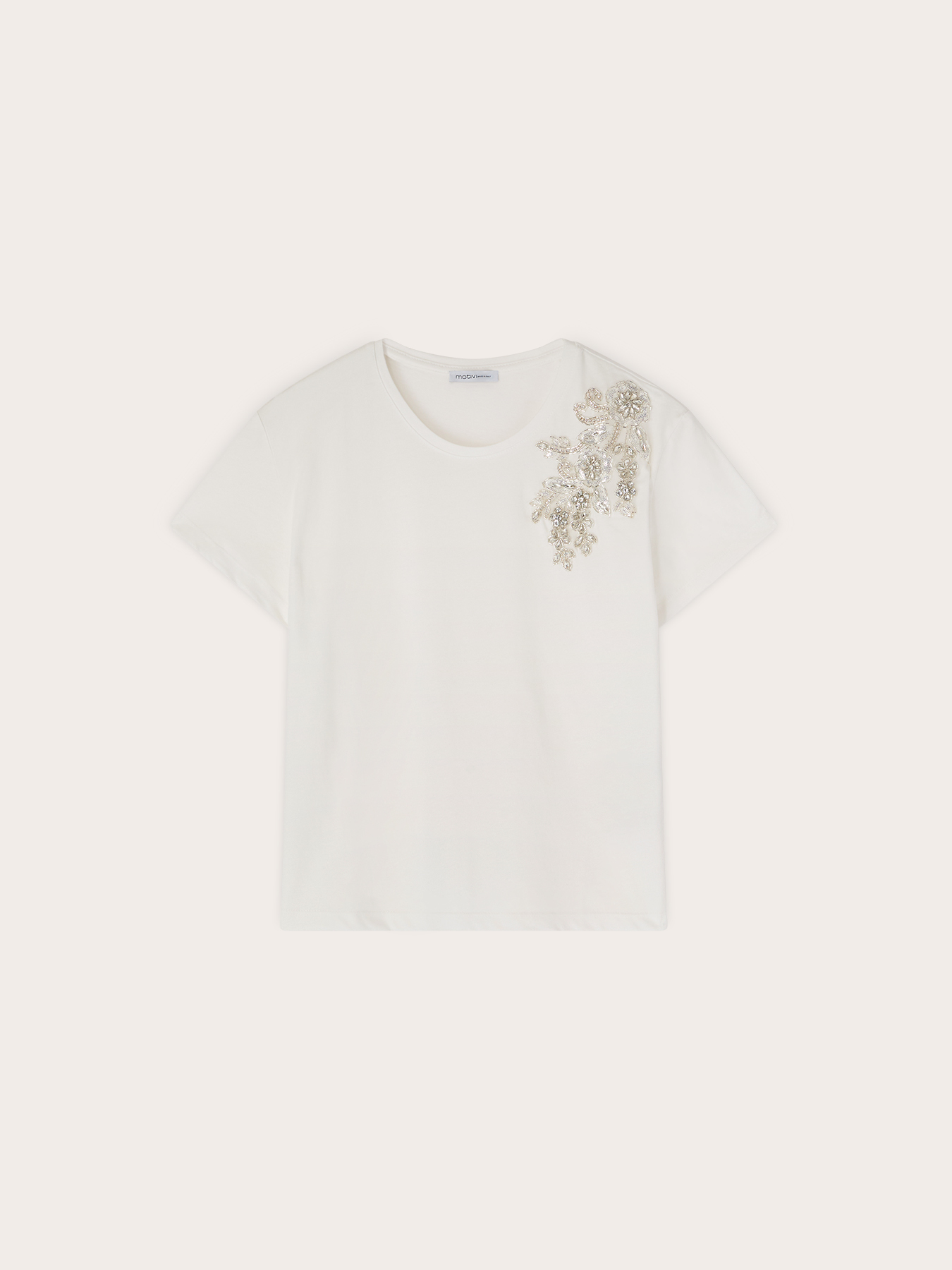 T-shirt with floral crystal and pearl appliqu&eacute; image number 4