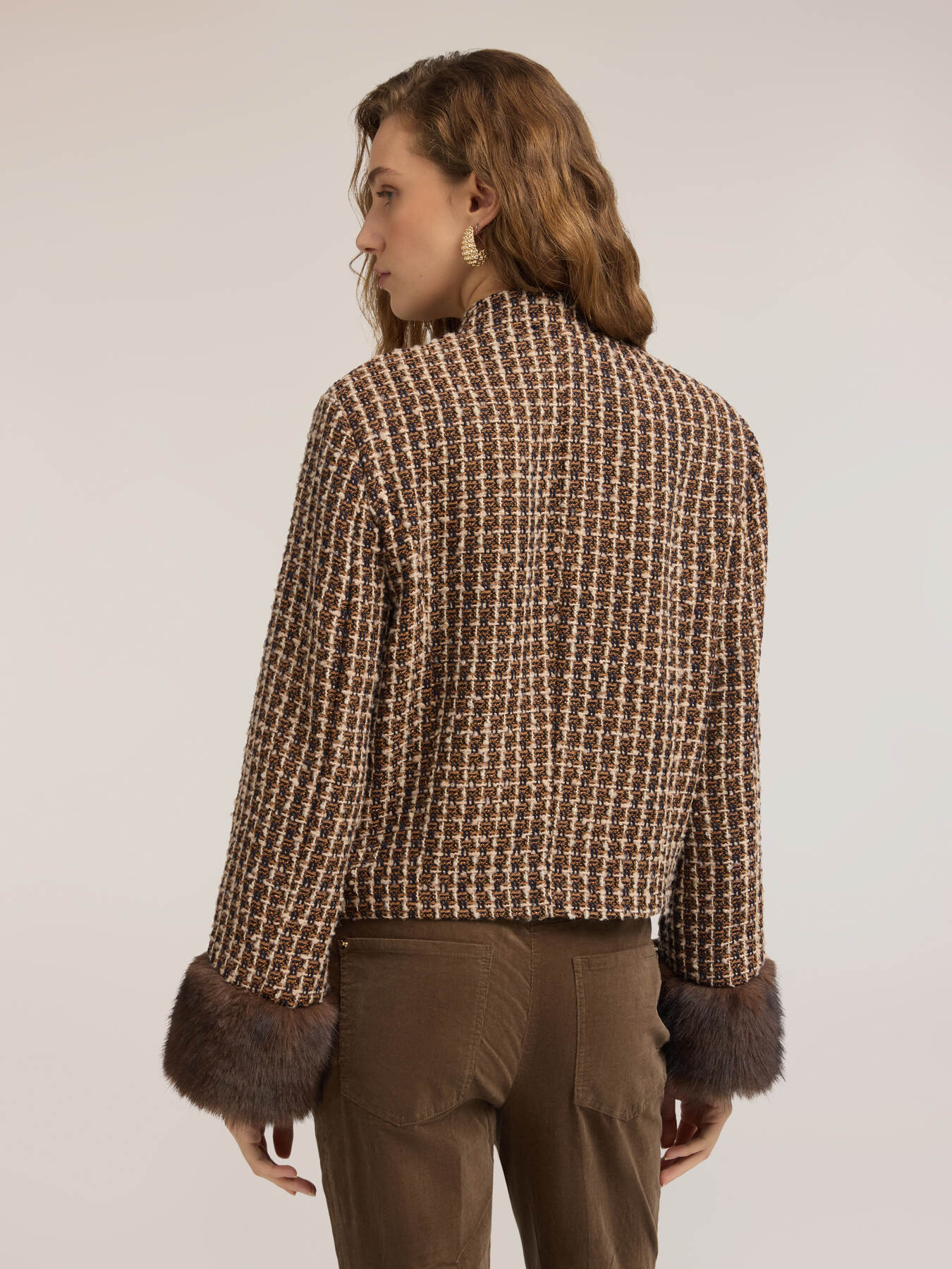 Short jacket with check pattern in wool blend image number 1