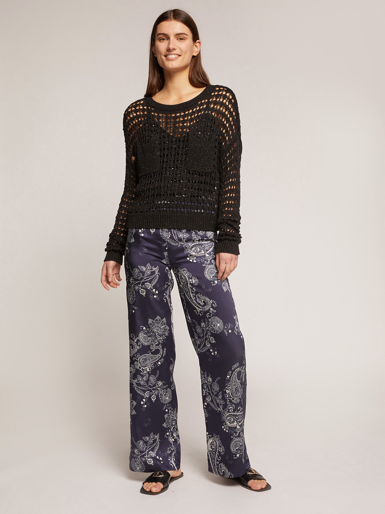 Openwork lurex sweater with pockets image number 0