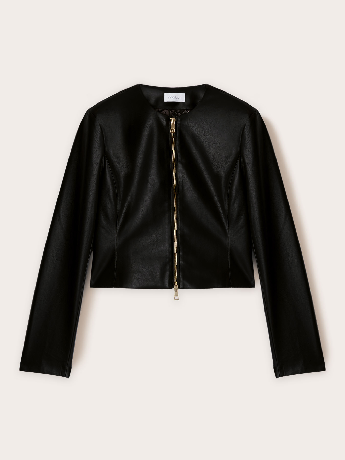 Collarless jacket in coated fabric image number 4