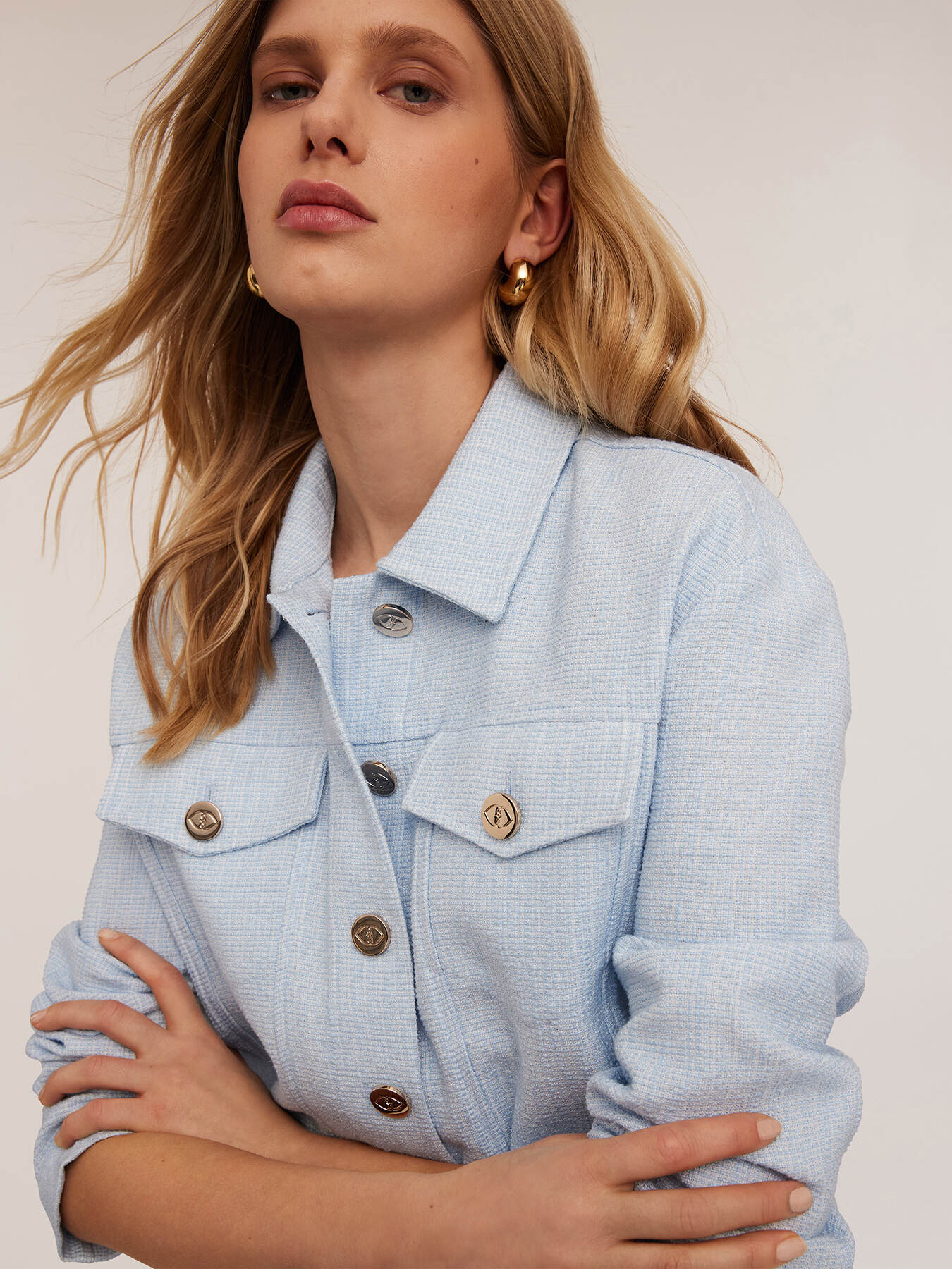 Denim-style tweed jacket image number 3