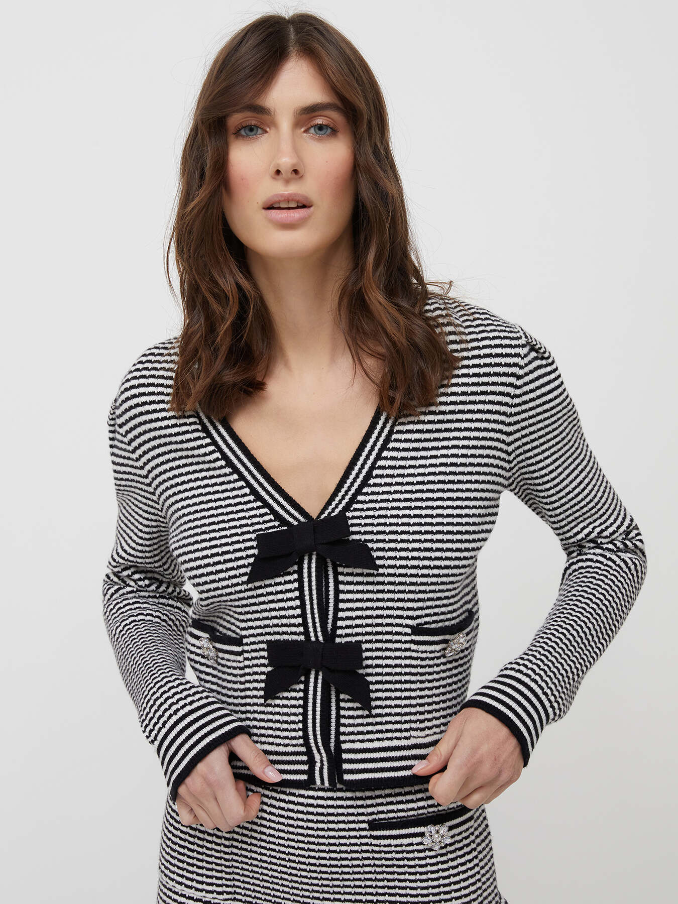Striped cardigan with bows image number 0