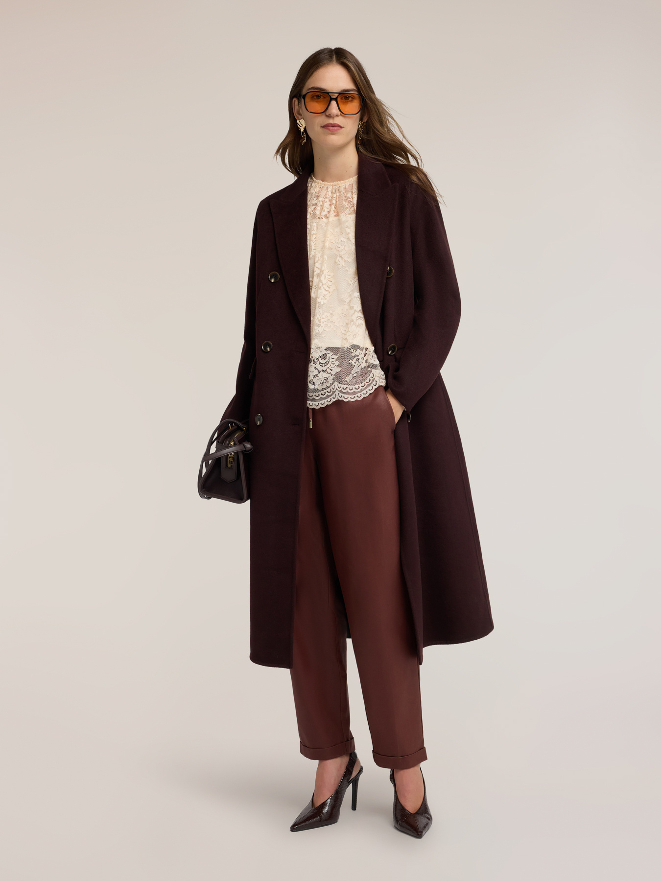 Double-breasted belted coat in wool blend double image number 2