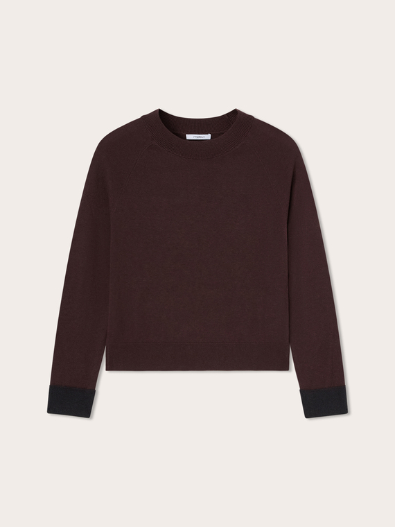 Pull col rond en m&eacute;lange de laine et soie avec poignets contrastants