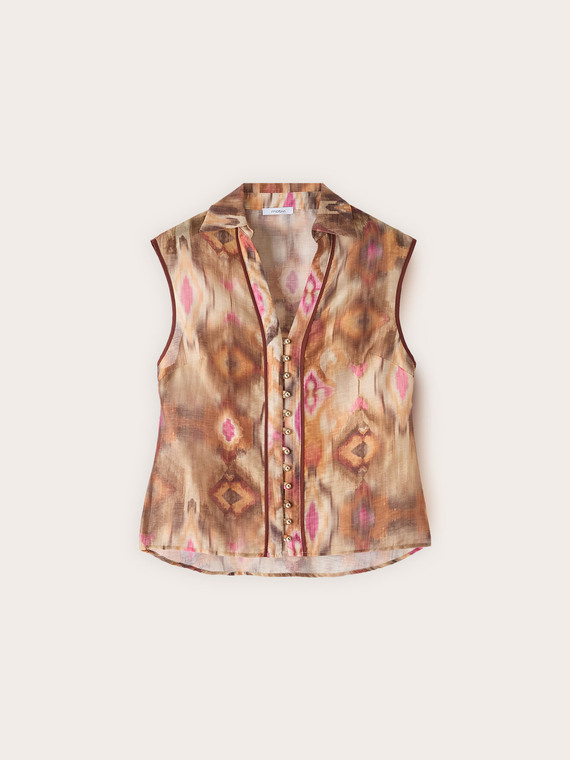 Lyocell canvas shirt with ikat print