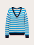 Suéter de tejido de punto de rayas con escote de pico image number 3