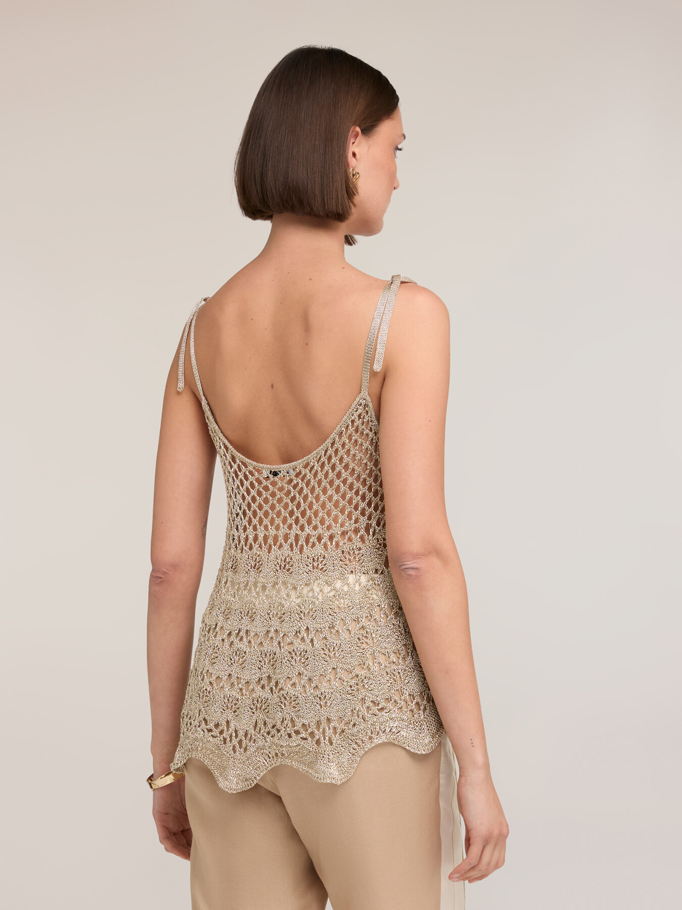 Openwork lurex knit top image number 1