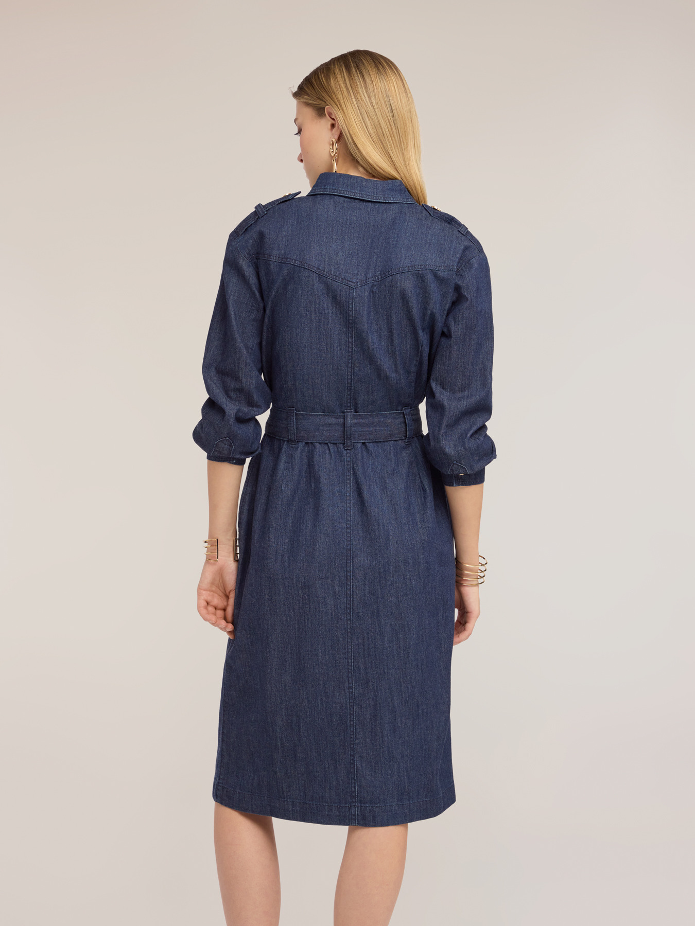 Denim shirt dress with belt image number 1