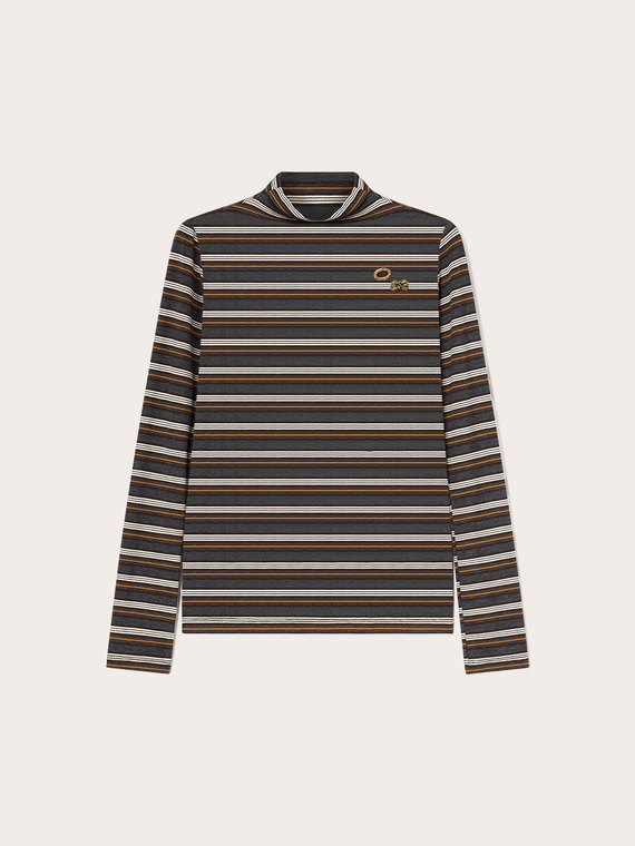 Striped polo neck with brooch decorations