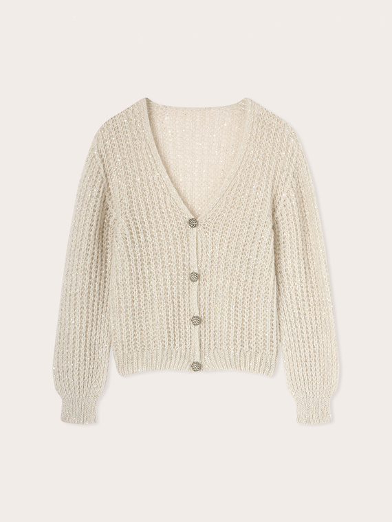 Cardigan aus Strickware mit Mohair-Anteil und Pailletten