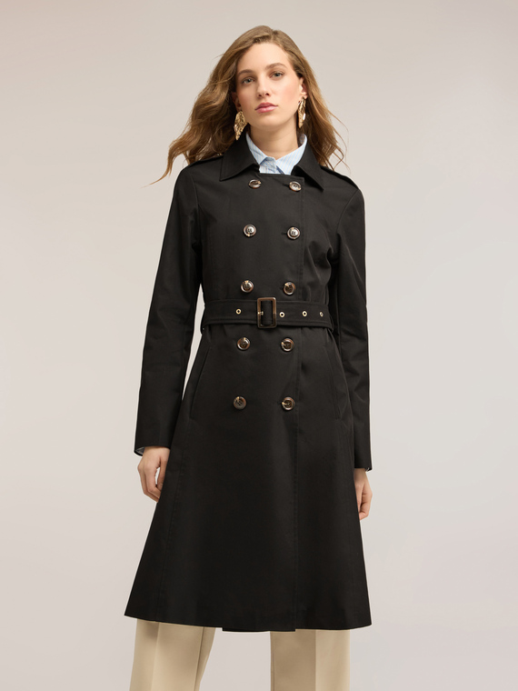 Trench en drill de coton m&eacute;lang&eacute; avec double ceinture