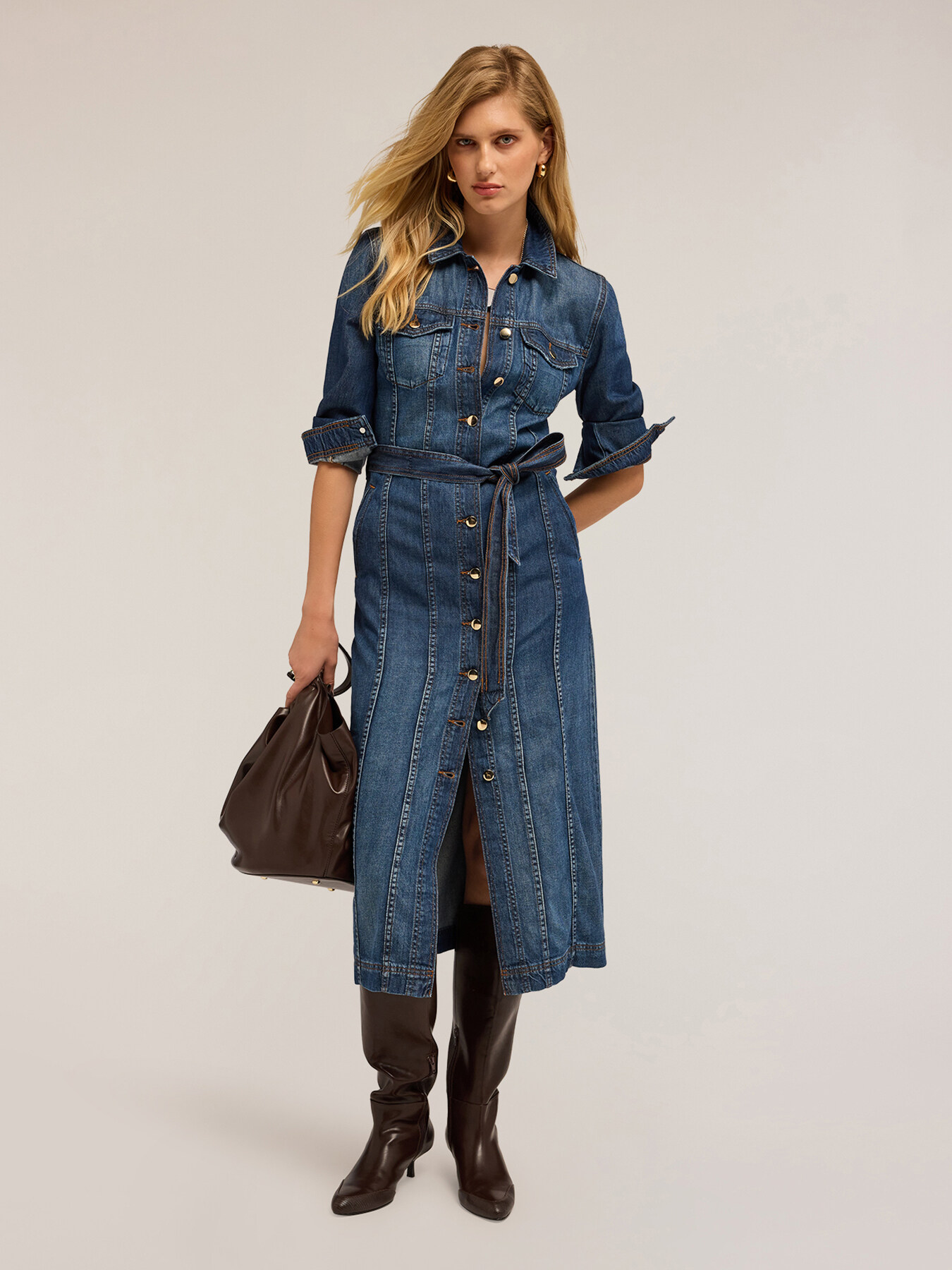 Rochie tip cămașă din denim amestecat cu tencel image number 0