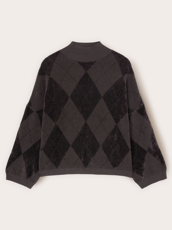 Argyle pattern chenille turtleneck sweater