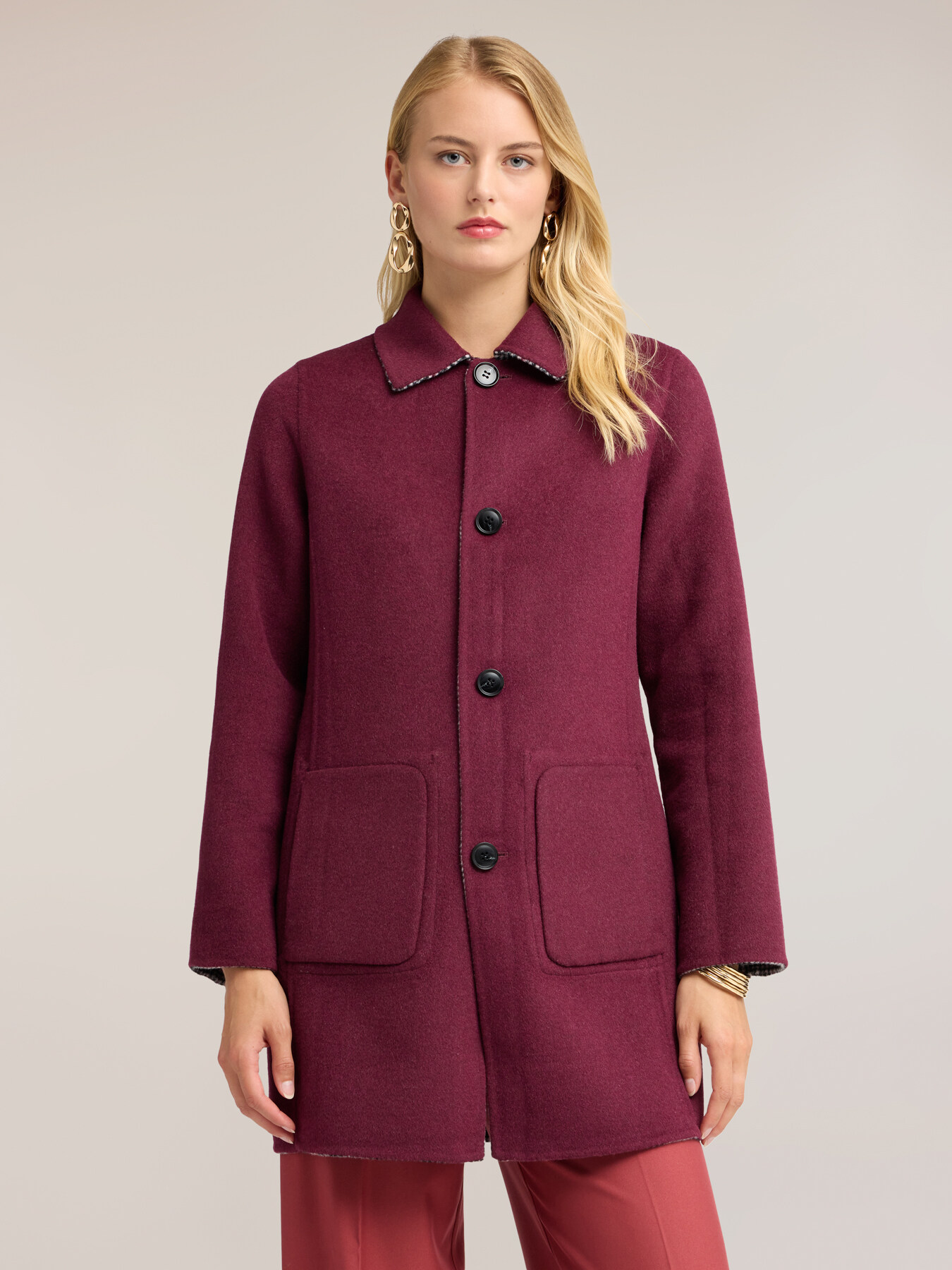 Reversible double mixed wool coat image number 4
