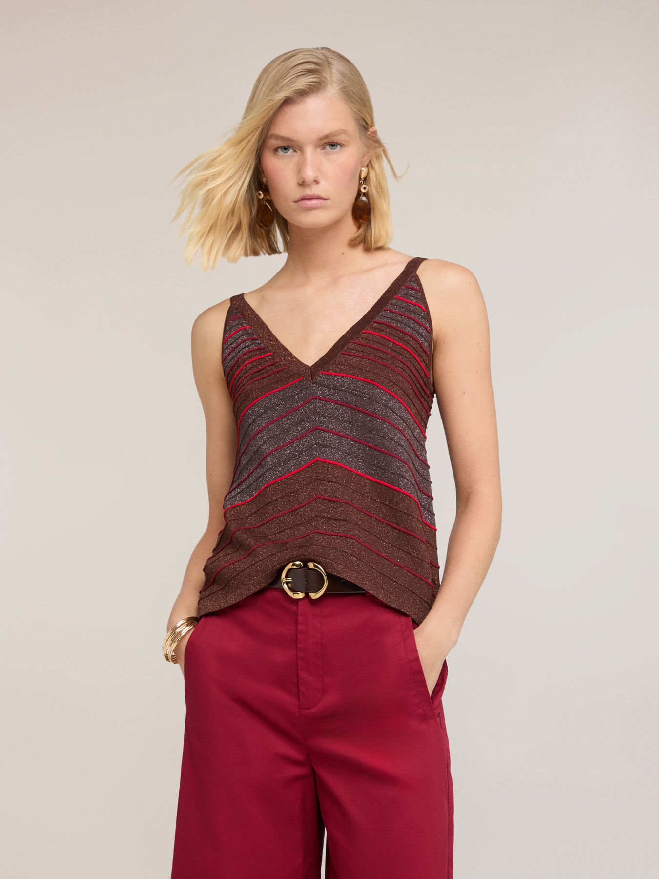 Top in maglia a righe in misto lurex image number 0