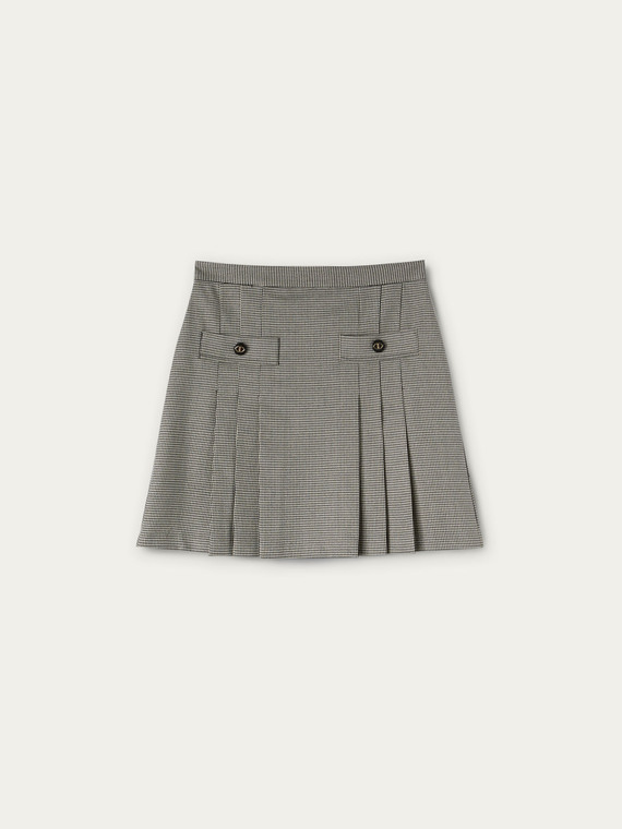 Short pleated houndstooth print skirt