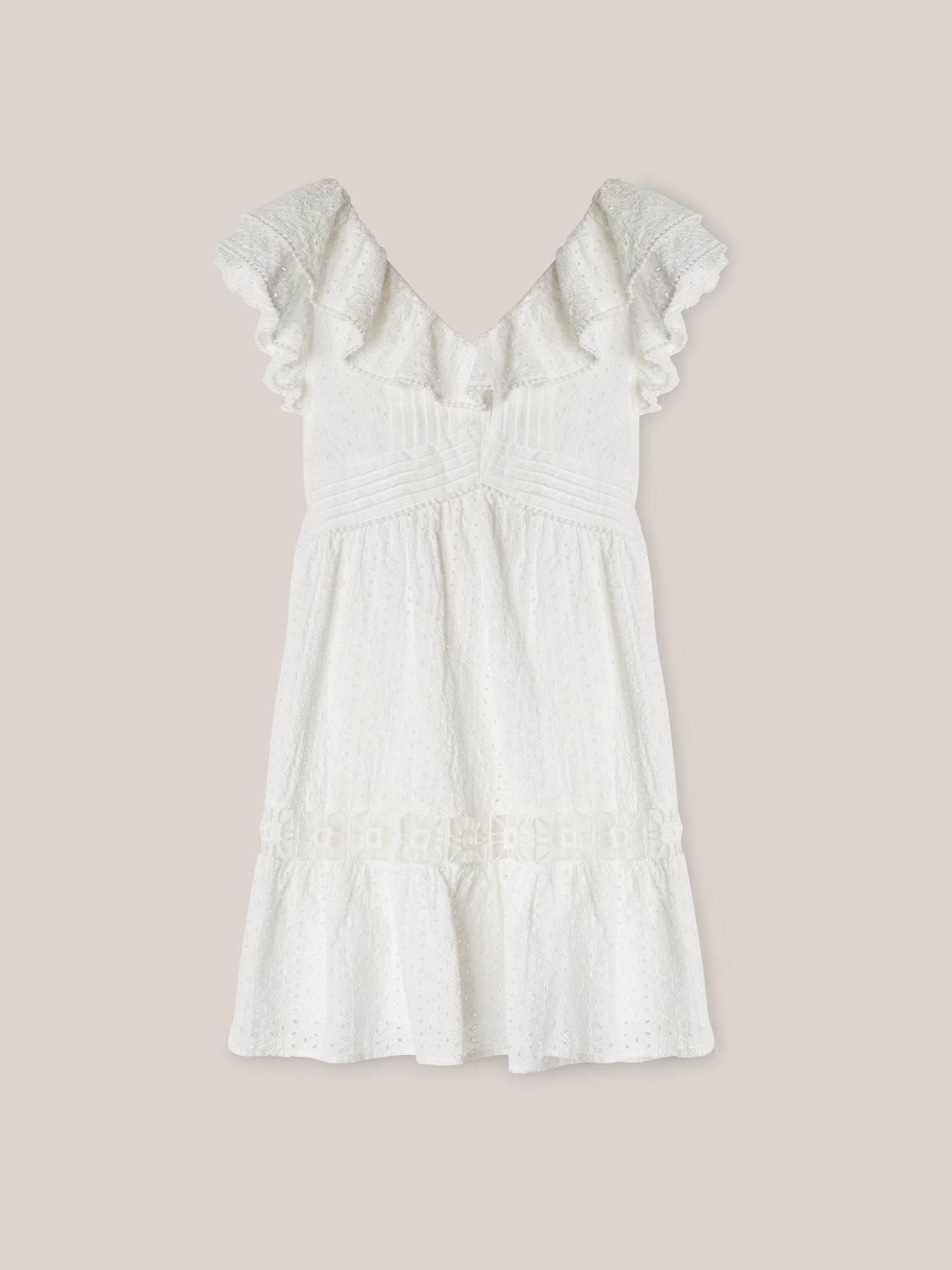 Vestito corto in sangallo e ricami traforati image number 3