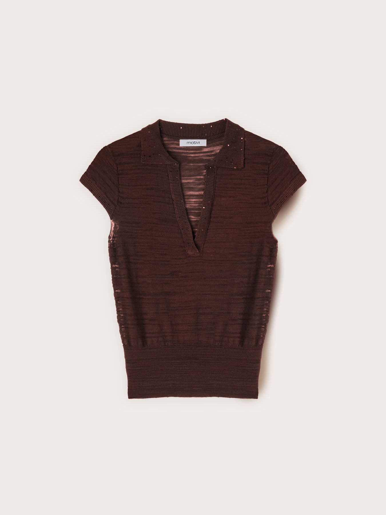 Knit polo with sequin trim image number 4