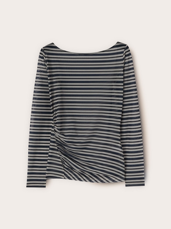 T-shirt en tulle &agrave; rayures avec drap&eacute;