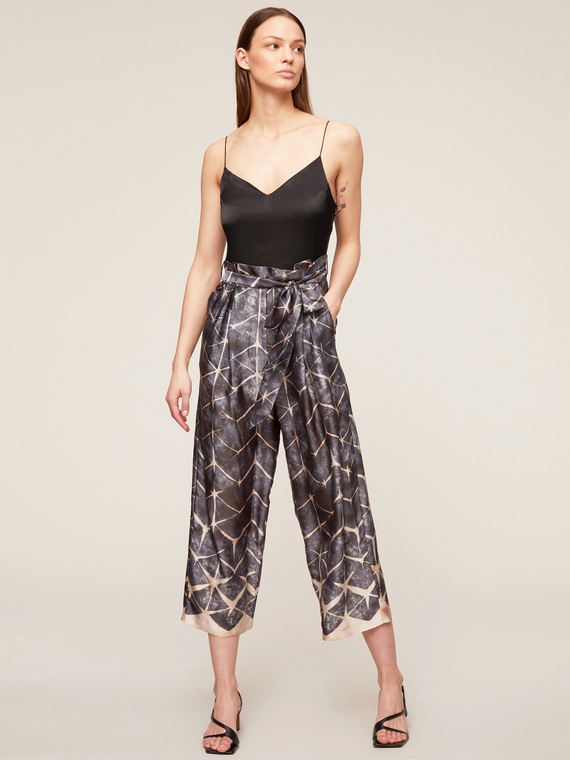 Abstract patterned satin cropped jumpsuit