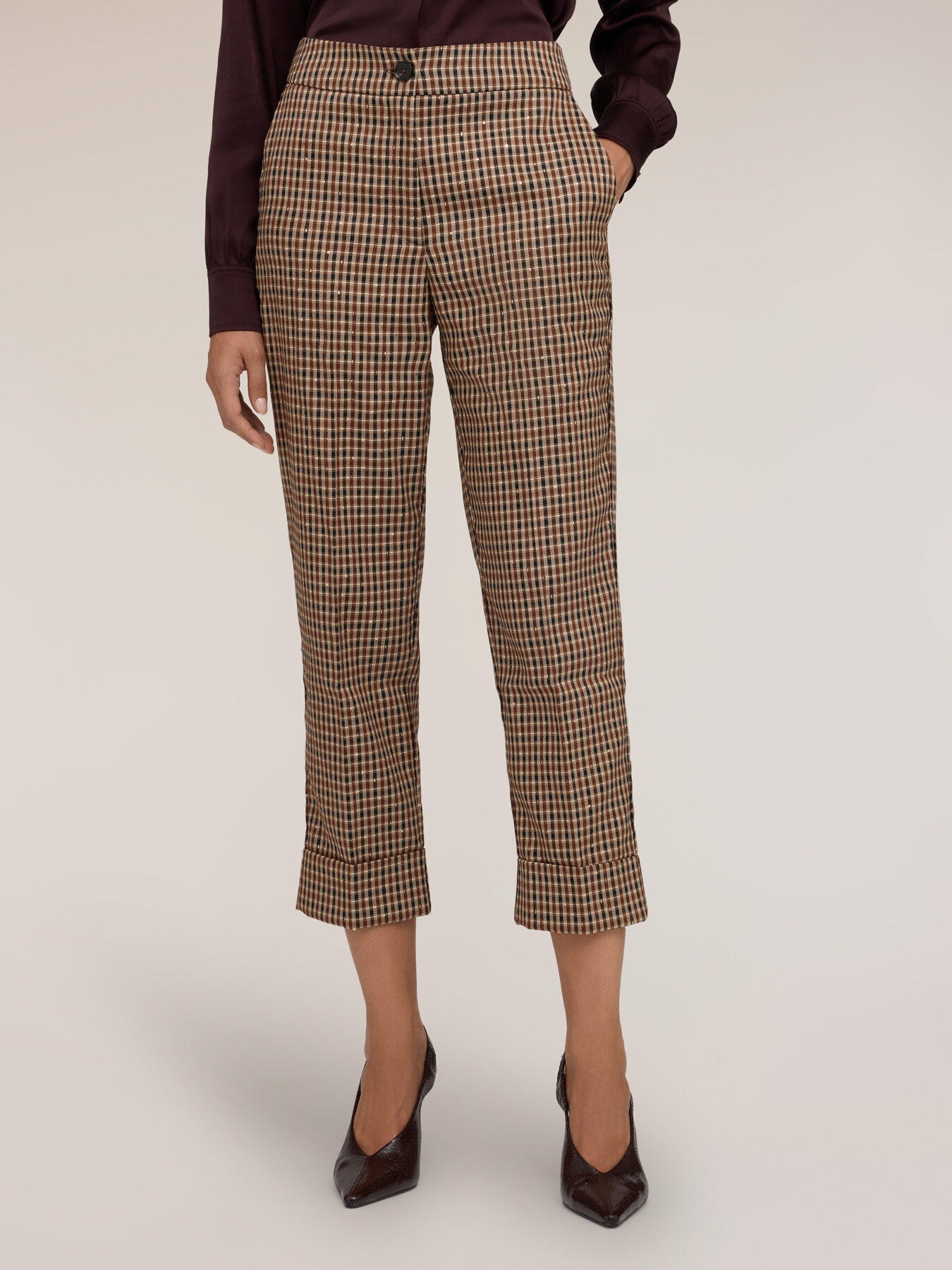Cropped lurex check-pattern trousers image number 2