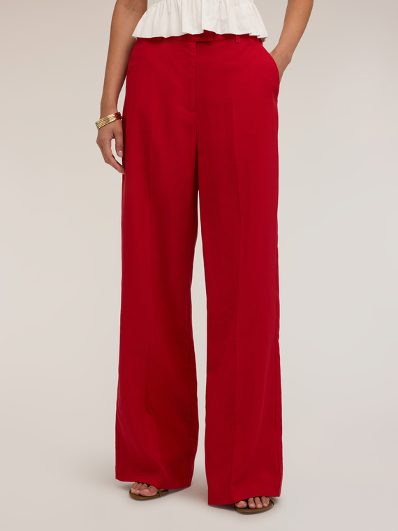 Pantalon palazzo en lyocell avec pli marqu&eacute;