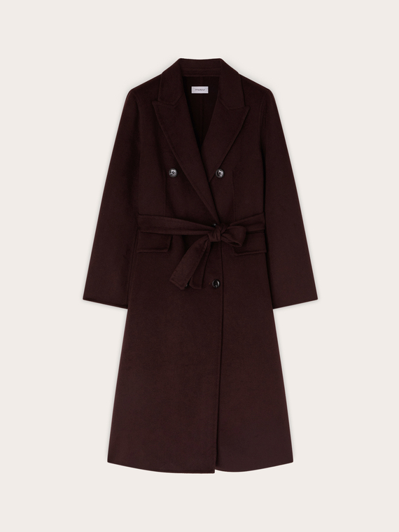 Double-breasted belted coat in wool blend double