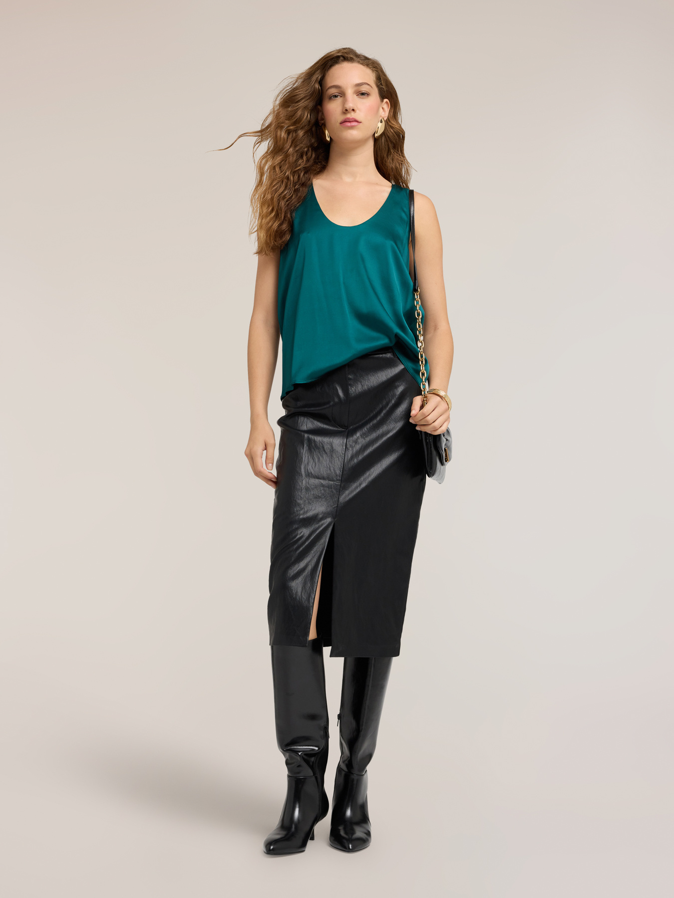 Viscose satin top with deep neckline image number 2