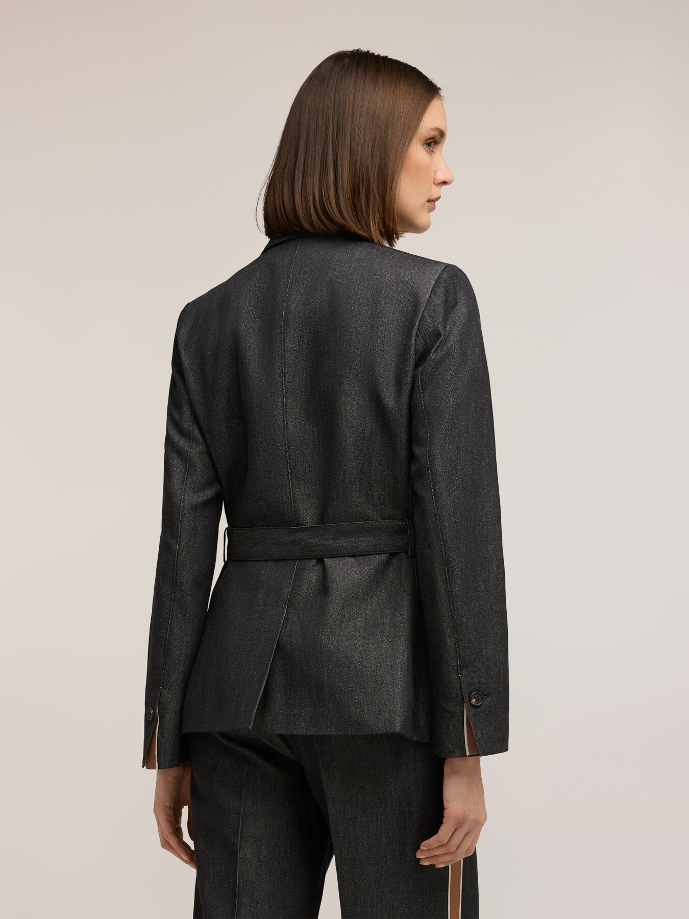 Belted ramie blend blazer image number 1