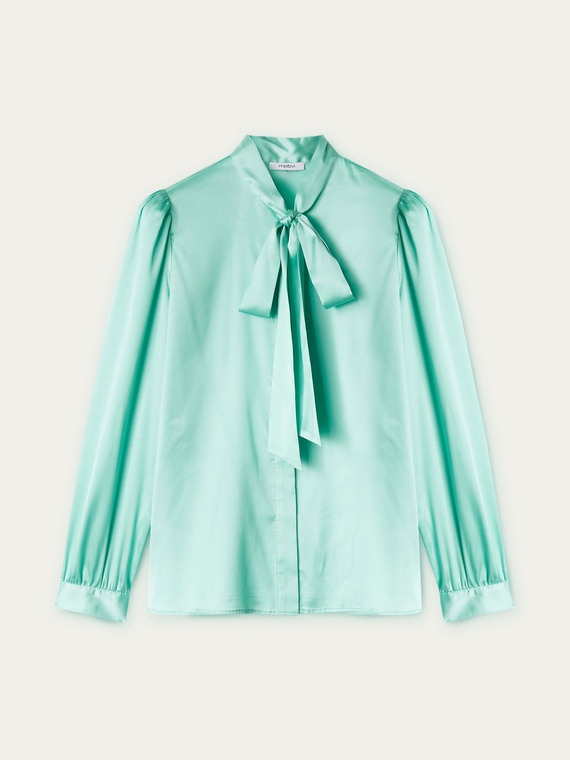 Solid colour satin shirt with bow
