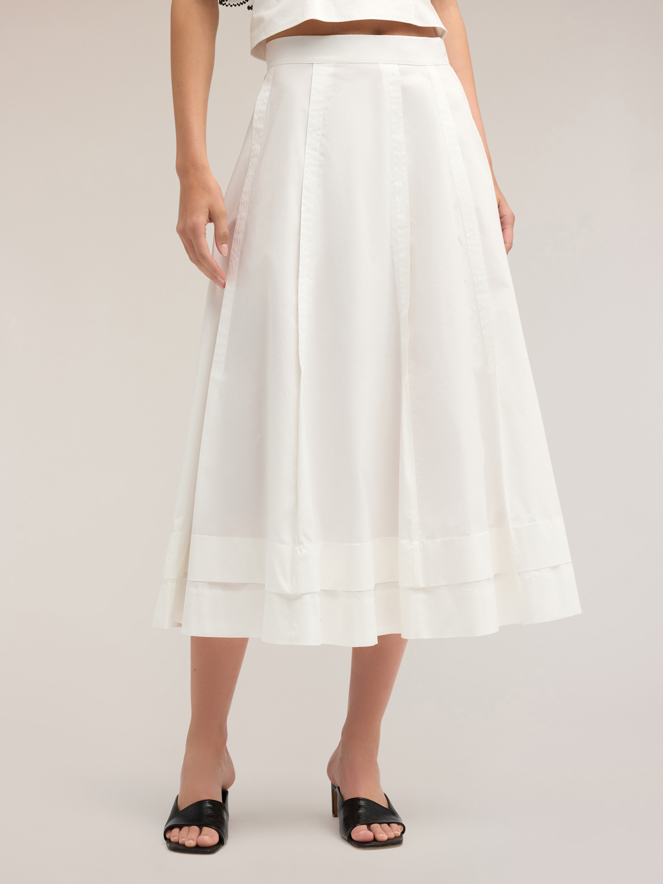 Gonna a ruota in popeline con pieghe image number 2