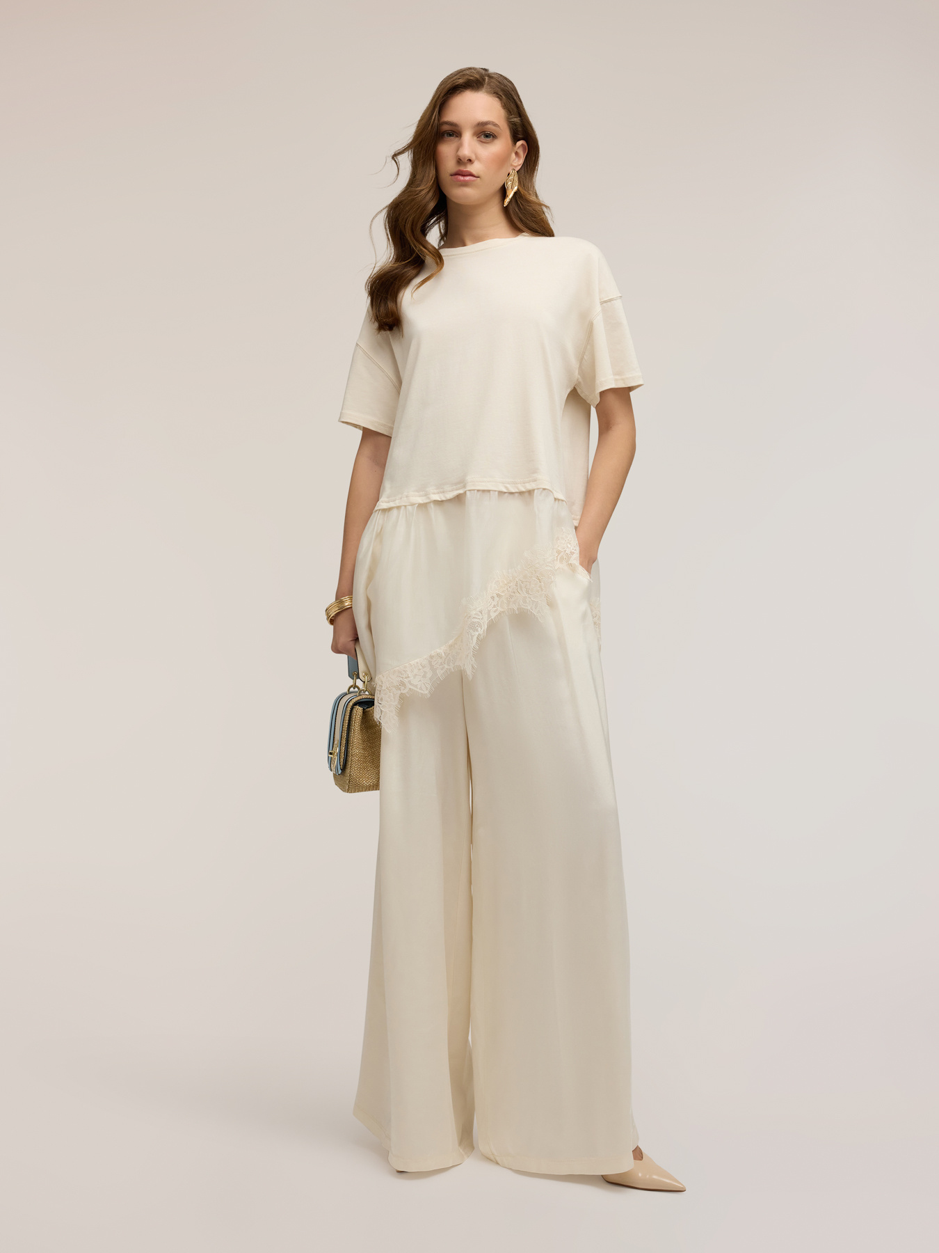 Palazzo pants in viscose satin image number 0